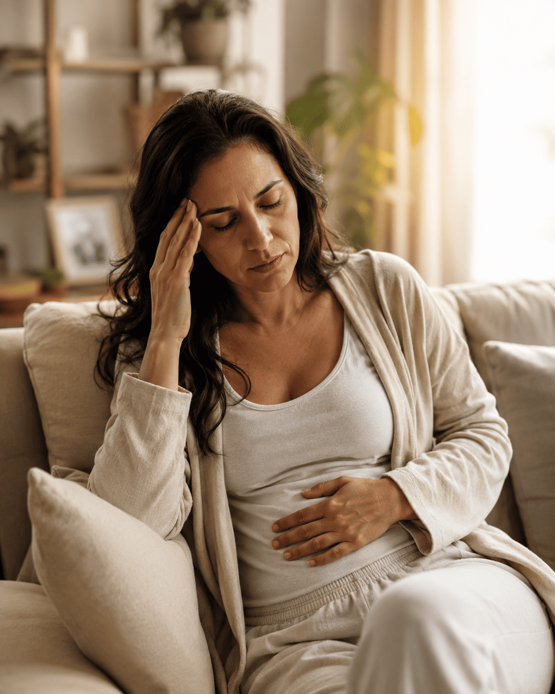 Mulher entre 35 e 45 anos cansada e sem energia, sinais de deficiência nutricional silenciosa